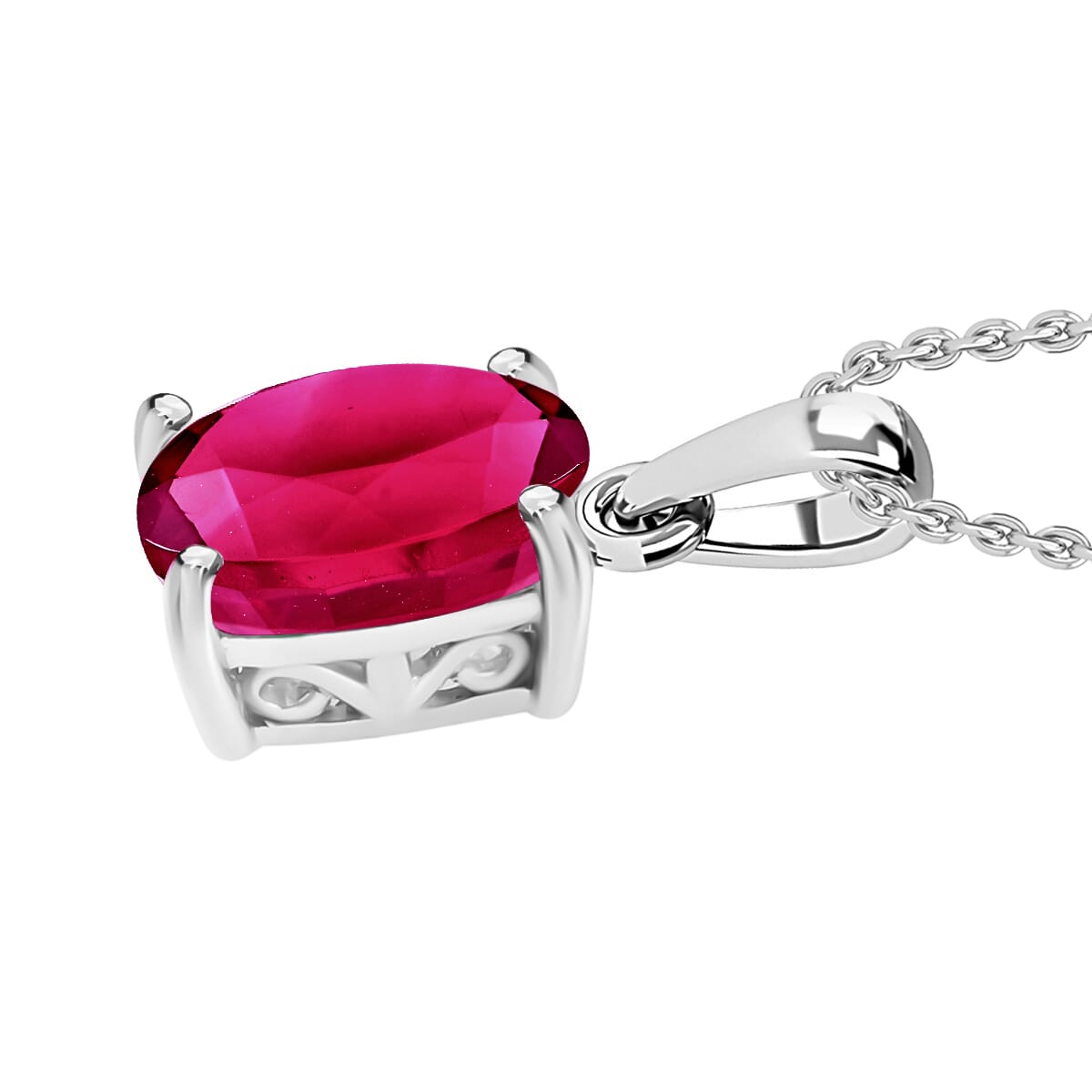 Luxoro Premium Ouro Fino Rubellite 1.30 ctw Solitaire Pendant Necklace 20 Inches in 18K White Gold image number 2