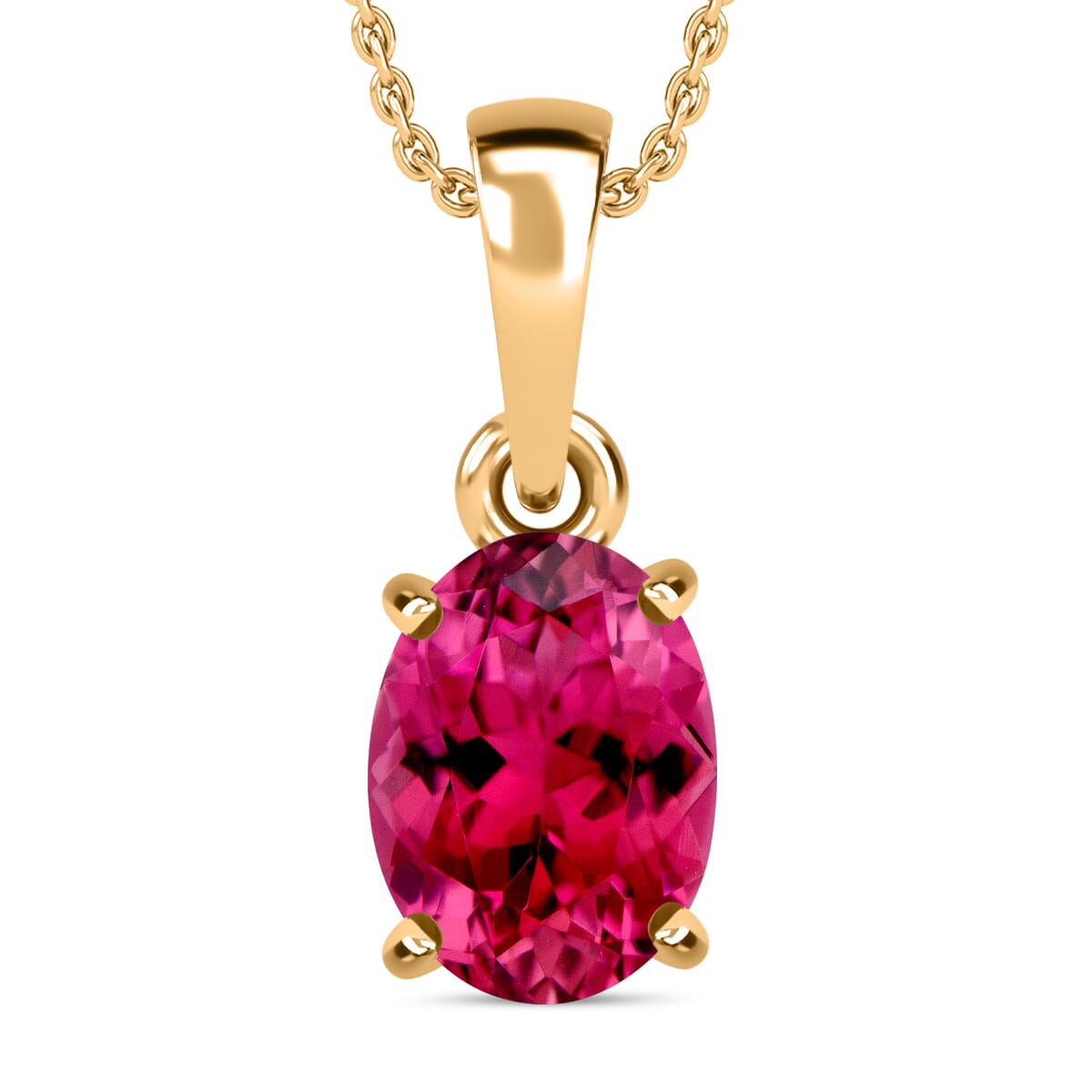 Luxoro Premium Ouro Fino Rubellite 1.30 ctw Solitaire Pendant Necklace 20 Inches in 14K Yellow Gold image number 0