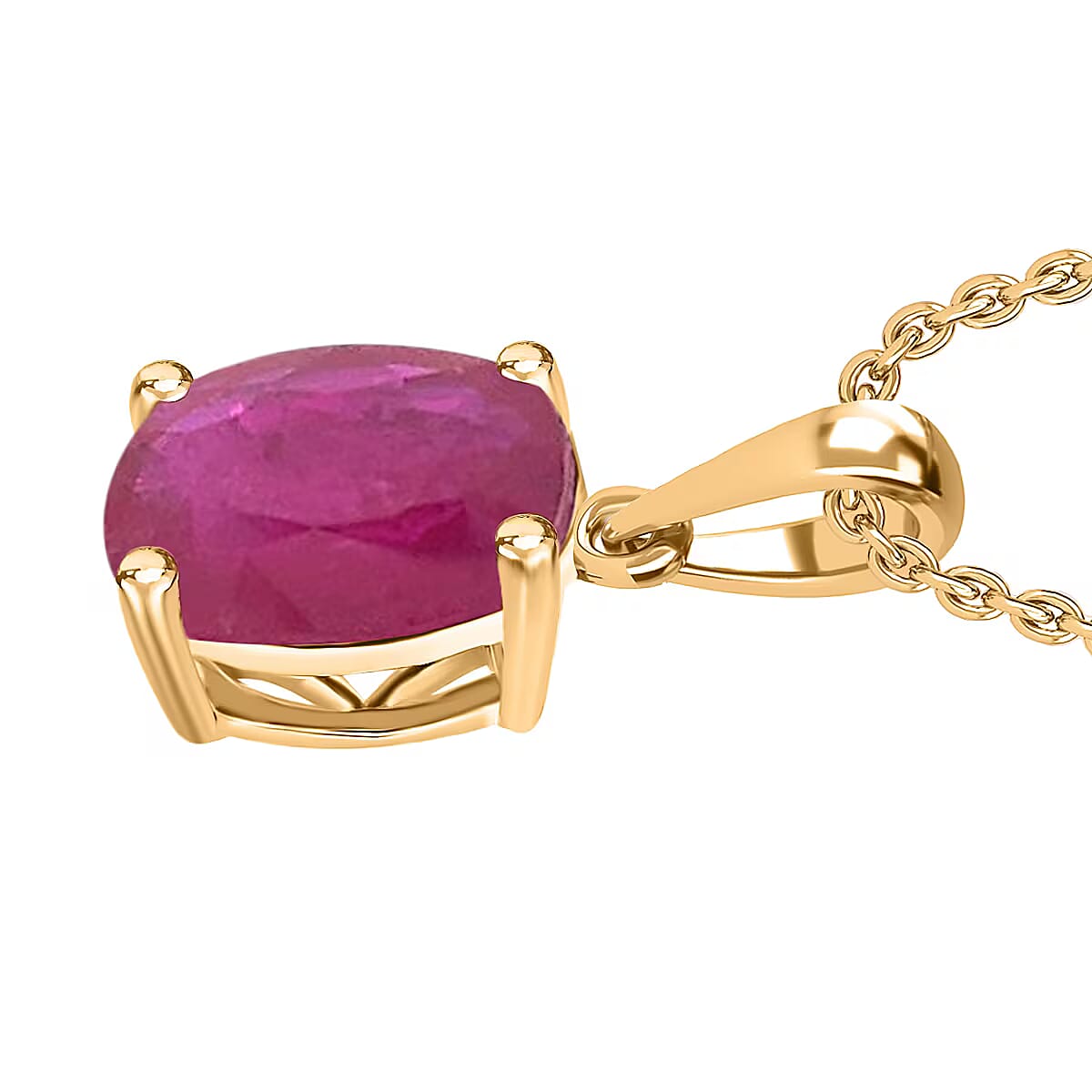 Luxoro Premium Mozambique Ruby 2.40 ctw Solitaire Pendant Necklace in 14K Yellow Gold 20 Inches (Del. in 10-12 Days) image number 2