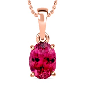 Luxoro Premium Ouro Fino Rubellite 1.30 ctw Solitaire Pendant Necklace 20 Inches in 14K Rose Gold