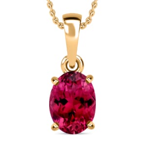 Rhapsody AAAA Ouro Fino Rubellite 1.30 ctw Solitaire Pendant Necklace 20 Inches in 18K Yellow Gold