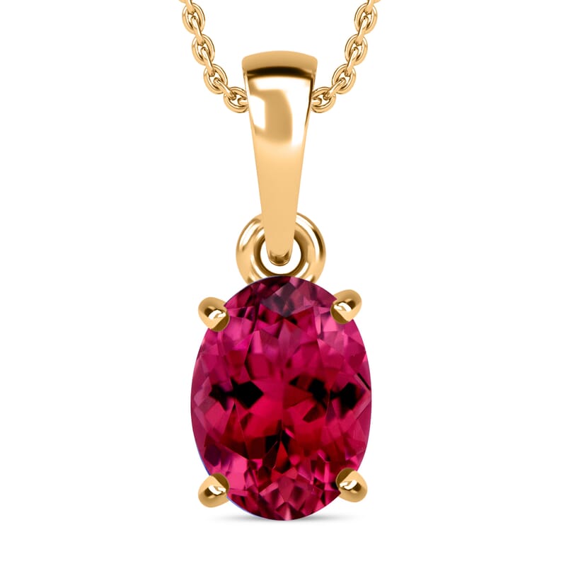 Rhapsody AAAA Ouro Fino Rubellite 1.30 ctw Solitaire Pendant Necklace 20 Inches in 18K Yellow Gold