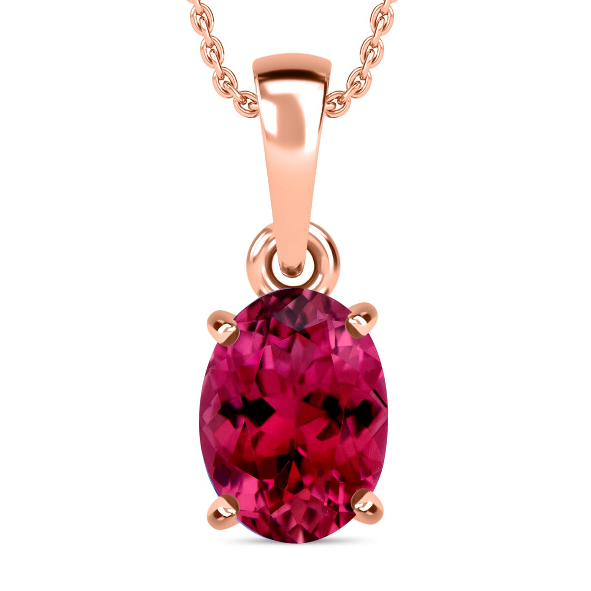 Rhapsody AAAA Ouro Fino Rubellite 1.30 ctw Solitaire Pendant Necklace 20 Inches in 18K Rose Gold image number 0