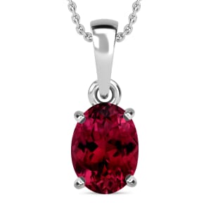 Rhapsody AAAA Ouro Fino Rubellite 1.30 ctw Solitaire Pendant Necklace 20 Inches in 950 Platinum