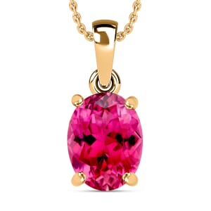 Ouro Fino Rubellite 2.50 ctw Solitaire Pendant Necklace 20 Inches in Vermeil Yellow Gold Over Sterling Silver