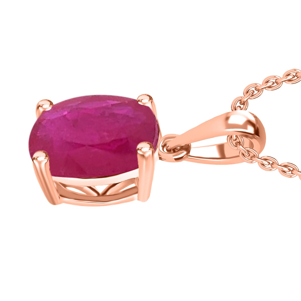 Rhapsody AAAA Mozambique Ruby 2.40 ctw Solitaire Pendant Necklace 20 Inches in 18K Rose Gold image number 2
