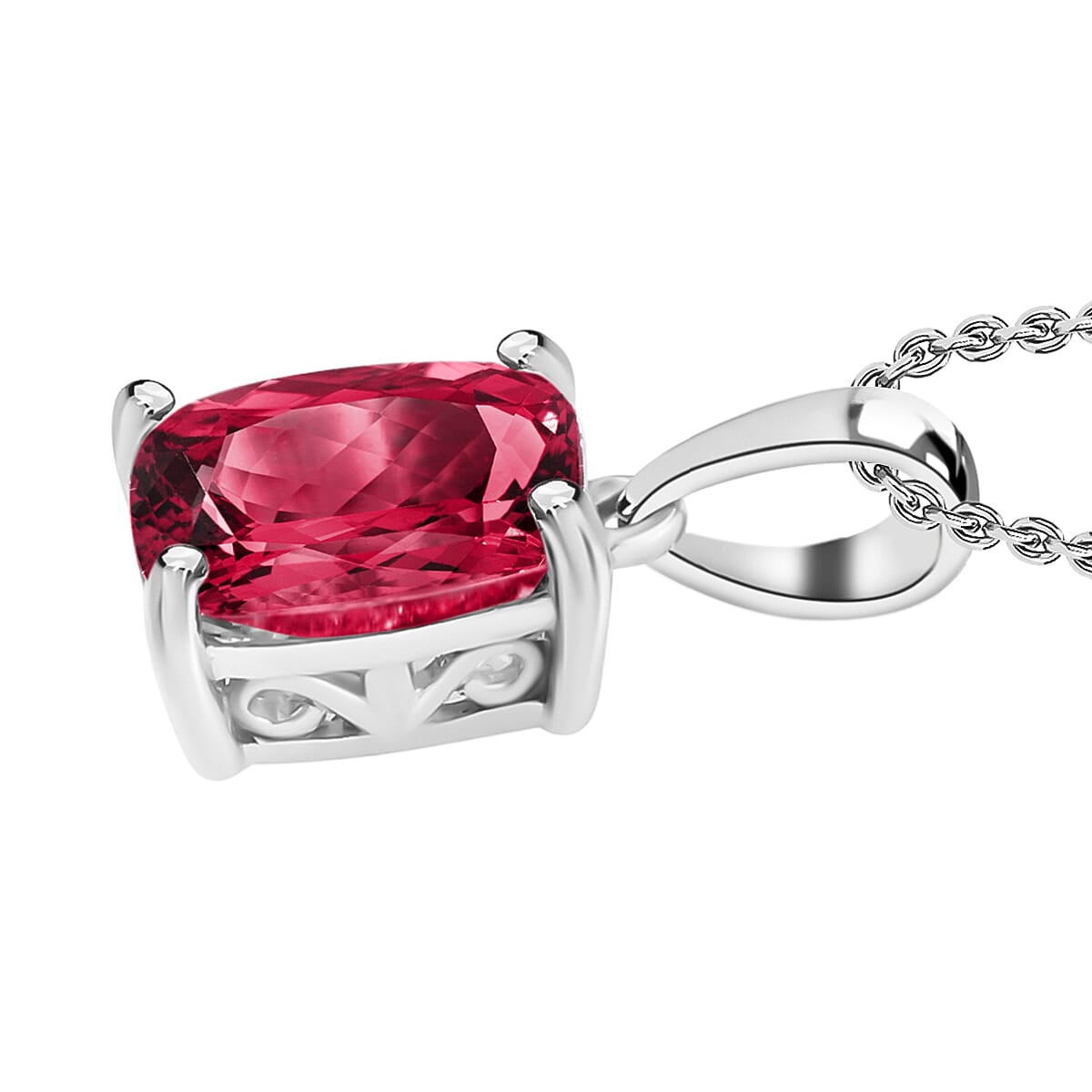 Ouro Fino Rubellite 3.20 ctw Solitaire Pendant Necklace 20 Inches in Platinum Over Sterling Silver image number 2