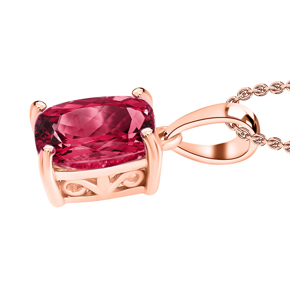 Ouro Fino Rubellite 3.20 ctw Solitaire Pendant Necklace 20 Inches in Vermeil Rose Gold Over Sterling Silver image number 2