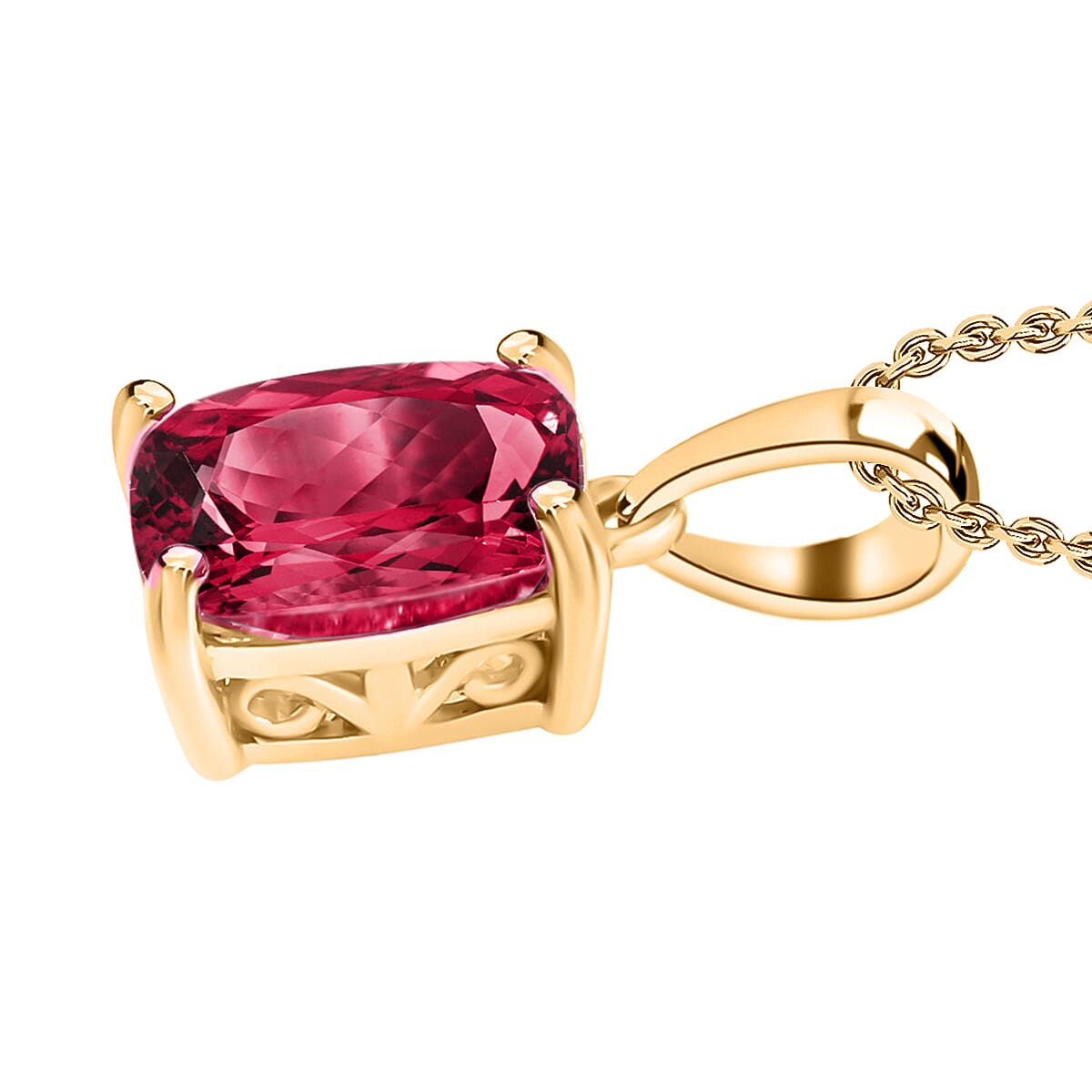 Ouro Fino Rubellite 3.20 ctw Solitaire Pendant Necklace 20 Inches in Vermeil Yellow Gold Over Sterling Silver image number 2