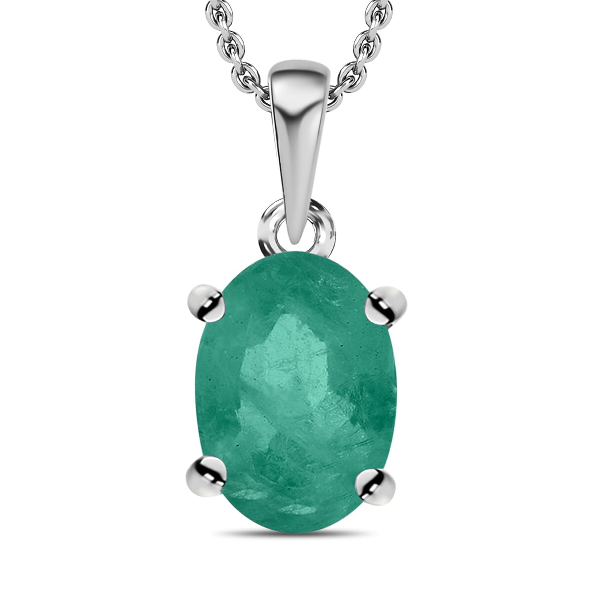 Kagem Zambian Emerald Solitaire Pendant Necklace 20 Inches in Platinum Over Sterling Silver 0.80 ctw image number 0