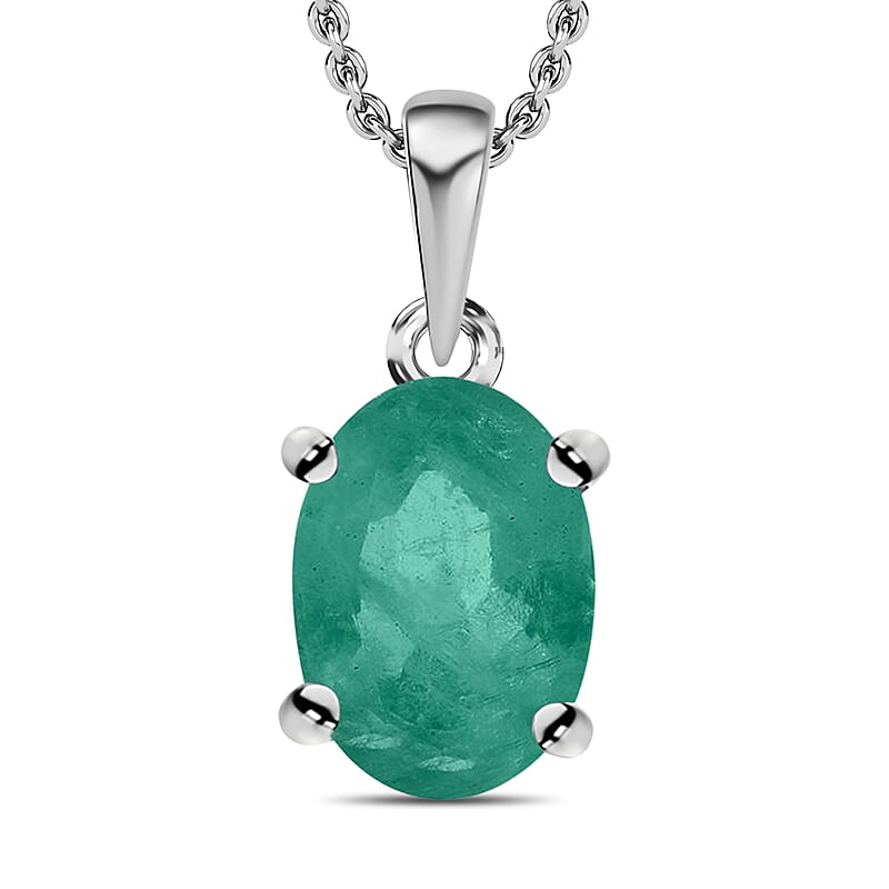 D'Joy Kagem Zambian Emerald Solitaire Pendant Necklace in Platinum Over Sterling Silver 0.85 ctw (20 Inches)