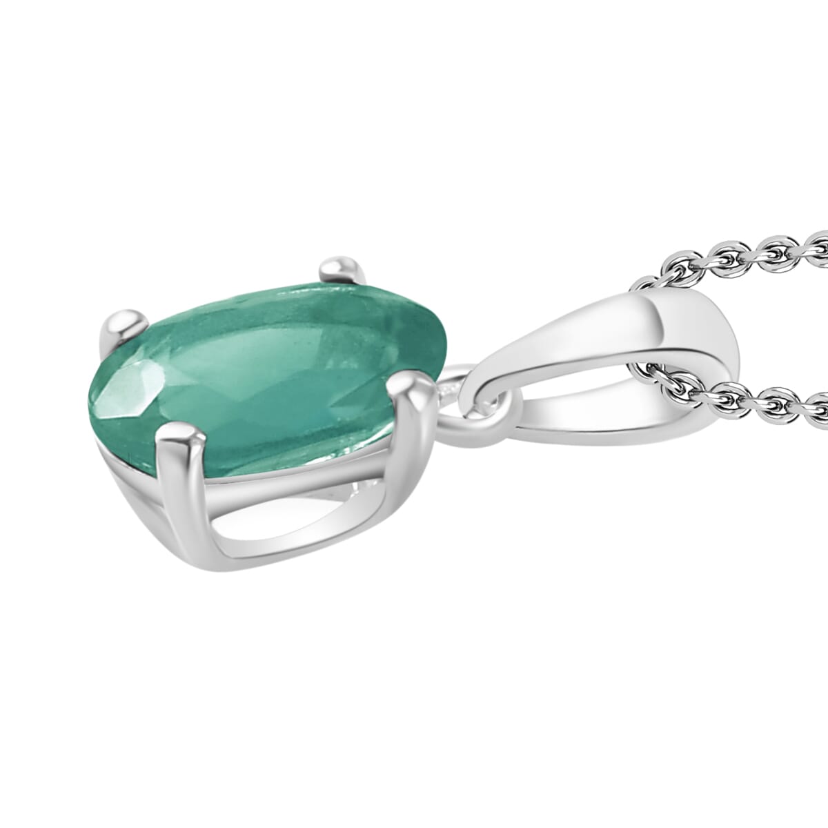 Kagem Zambian Emerald Solitaire Pendant Necklace 20 Inches in Platinum Over Sterling Silver 0.80 ctw image number 2