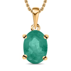 Kagem Zambian Emerald Solitaire Pendant Necklace 20 Inches in Vermeil Yellow Gold Over Sterling Silver 0.85 ctw