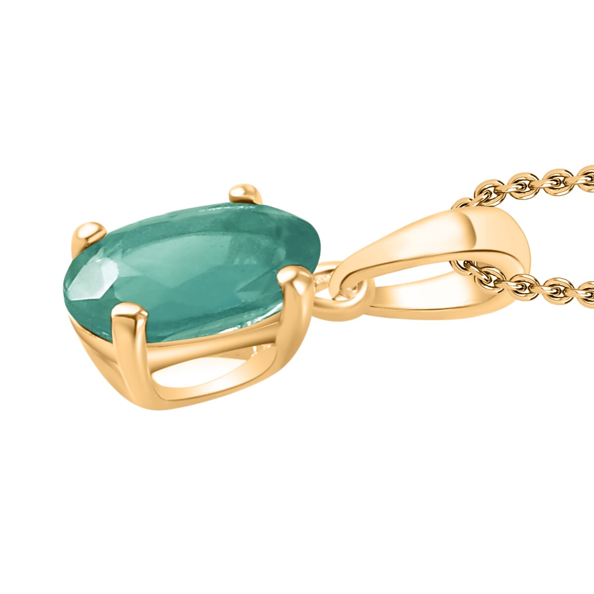 Kagem Zambian Emerald Solitaire Pendant Necklace 20 Inches in Vermeil Yellow Gold Over Sterling Silver 0.85 ctw image number 2