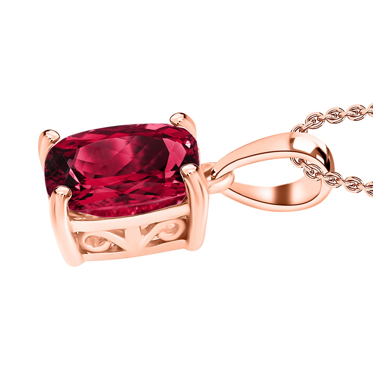 Luxoro Premium Ouro Fino Rubellite 3.20 ctw Solitaire Pendant Necklace 20 Inches in 14K Rose Gold image number 2