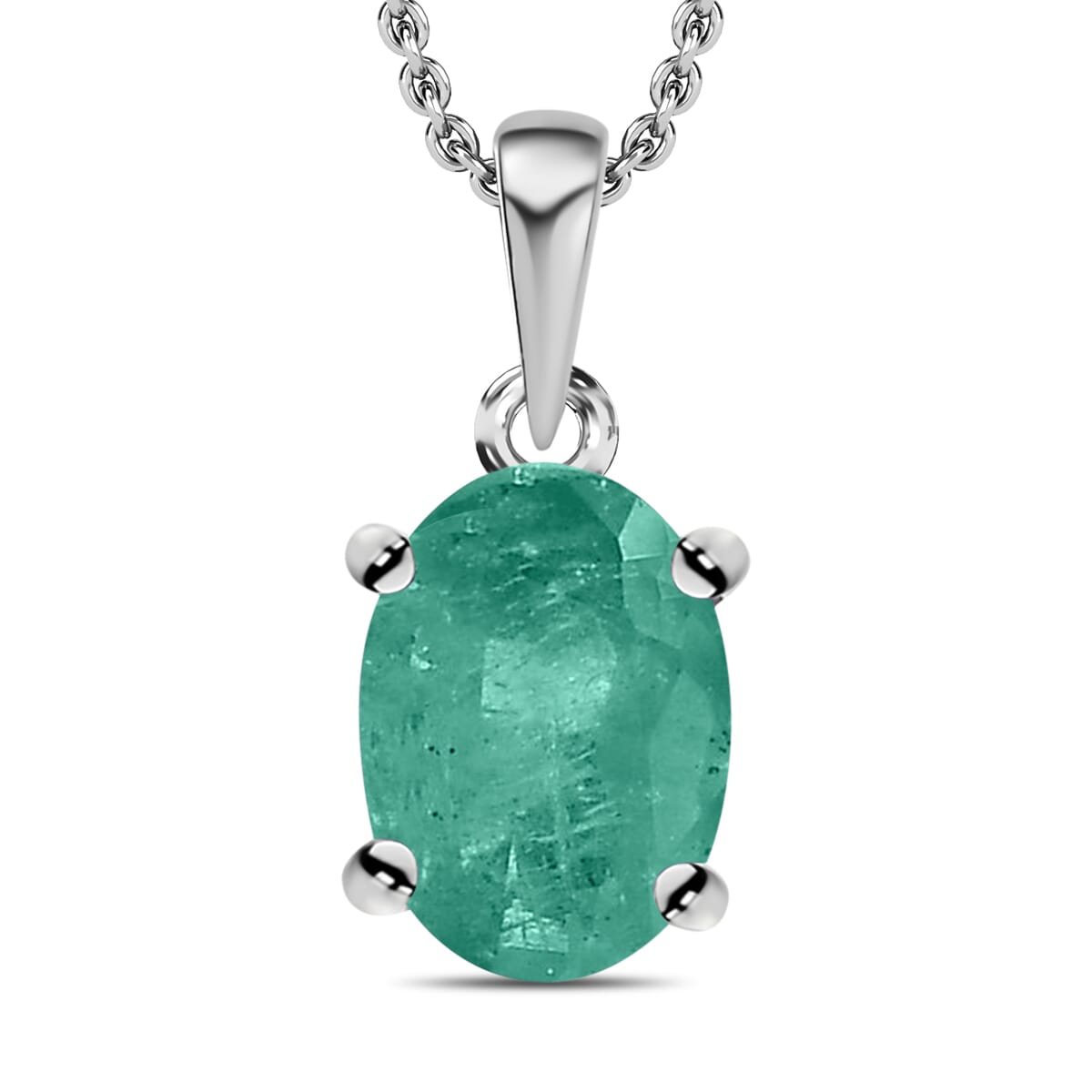 Luxoro Premium Kagem Zambian Emerald 0.85 ctw Solitaire Pendant Necklace 20 Inches in 14K White Gold image number 0