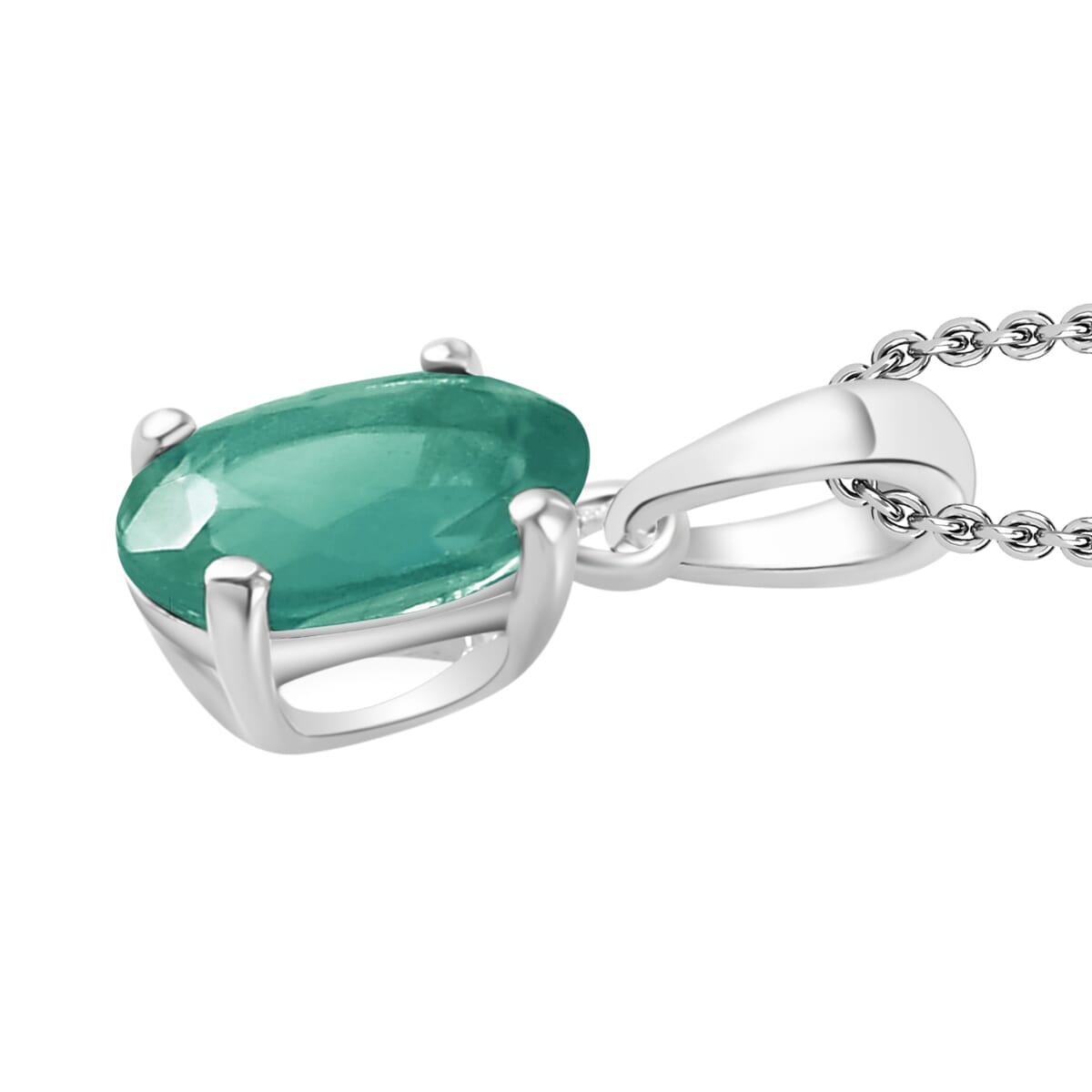 Luxoro Premium Kagem Zambian Emerald 0.85 ctw Solitaire Pendant Necklace 20 Inches in 14K White Gold image number 2