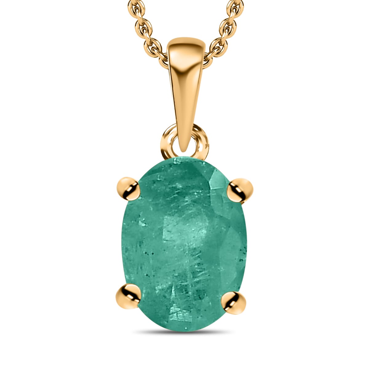 Luxoro Premium Kagem Zambian Emerald 0.85 ctw Solitaire Pendant Necklace 20 Inches in 14K Yellow Gold image number 0
