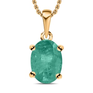 Luxoro Premium Kagem Zambian Emerald 0.85 ctw Solitaire Pendant Necklace 20 Inches in 14K Yellow Gold