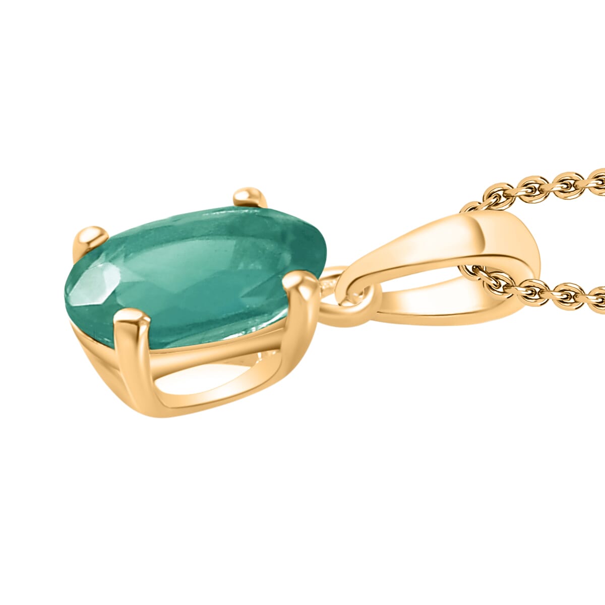 Luxoro Premium Kagem Zambian Emerald 0.85 ctw Solitaire Pendant Necklace 20 Inches in 14K Yellow Gold image number 2