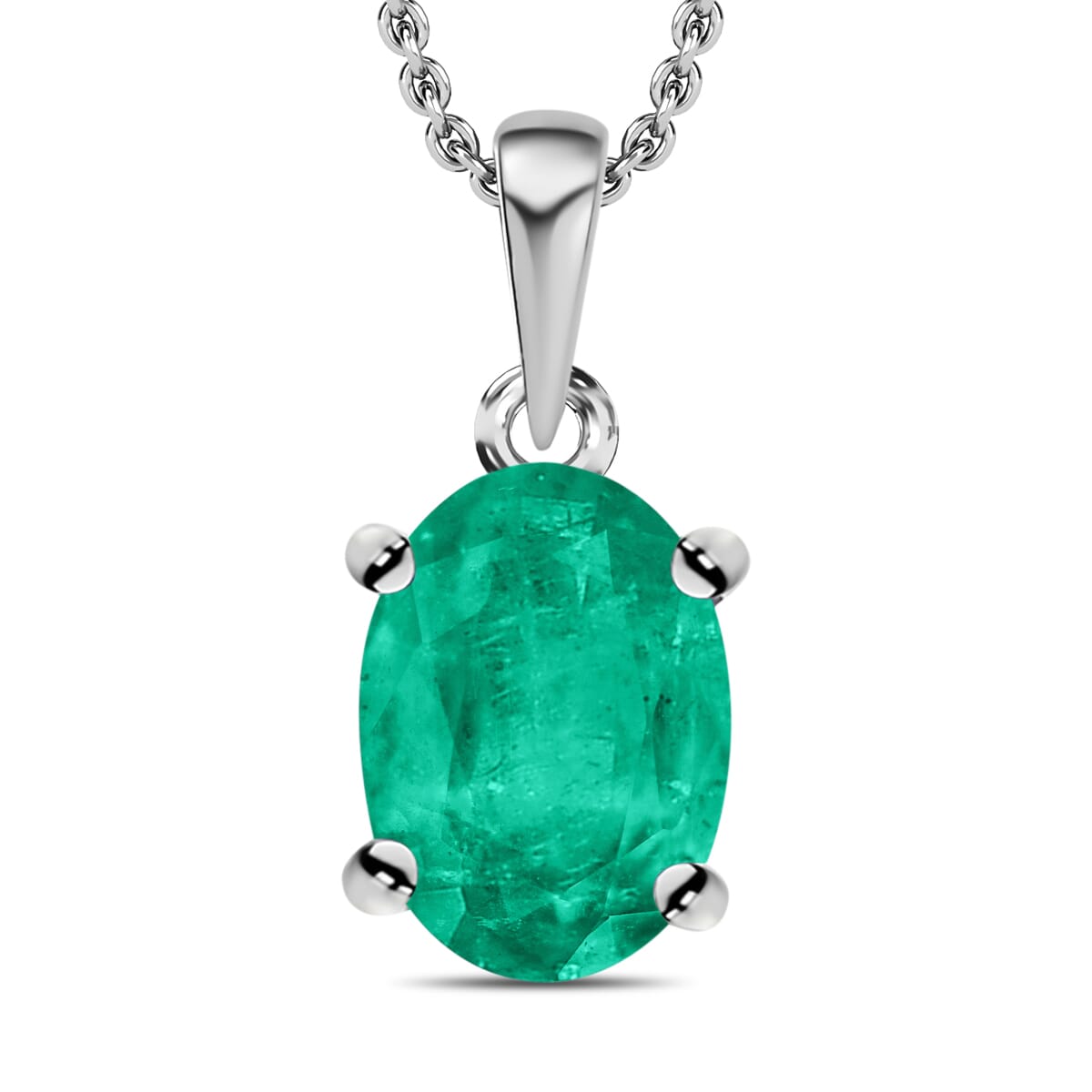 Rhapsody AAAA Kagem Zambian Emerald 0.85 ctw Solitaire Pendant Necklace 20 Inches in 18K White Gold image number 0