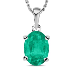 Rhapsody AAAA Kagem Zambian Emerald 0.85 ctw Solitaire Pendant Necklace 20 Inches in 18K White Gold