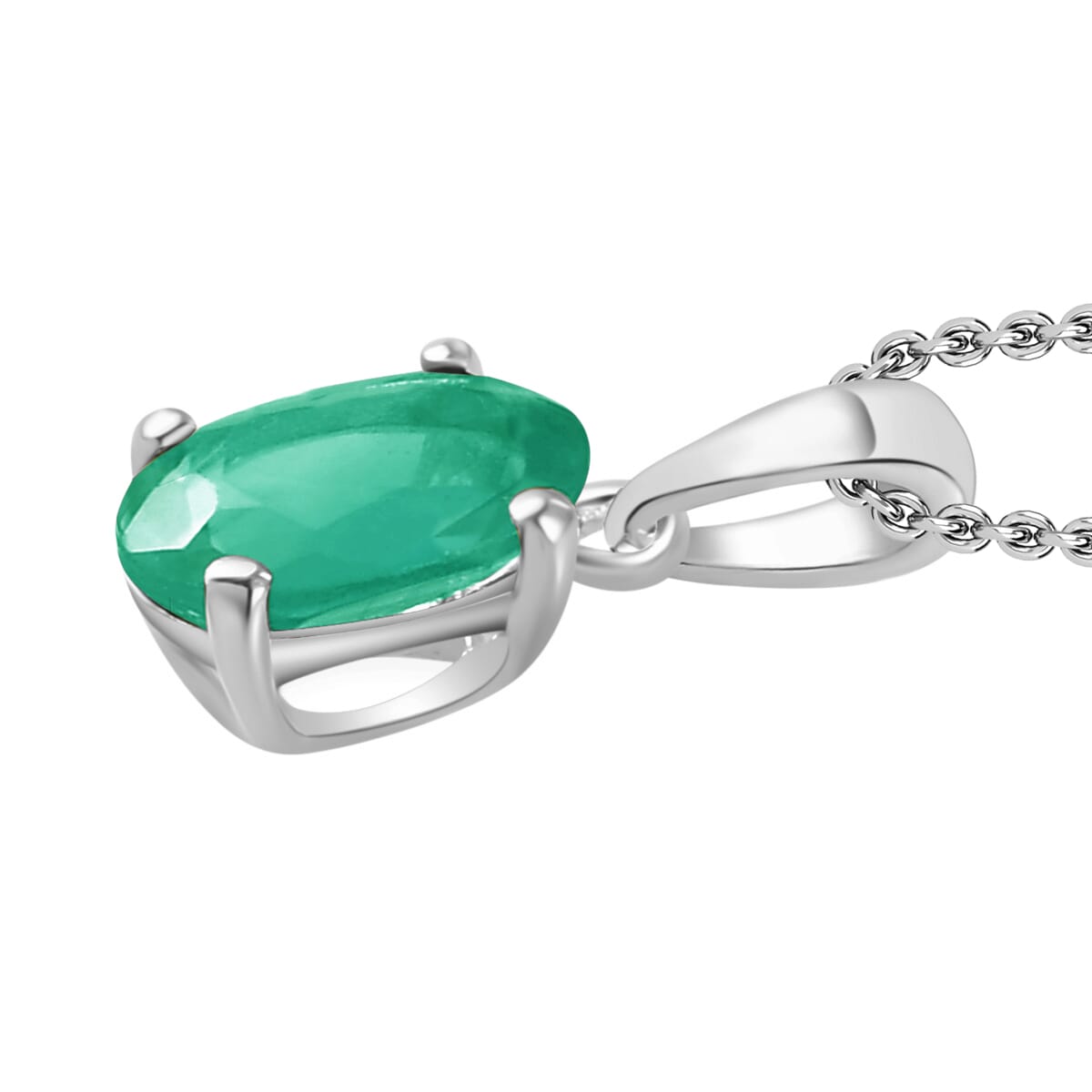 Rhapsody AAAA Kagem Zambian Emerald 0.85 ctw Solitaire Pendant Necklace 20 Inches in 18K White Gold image number 2