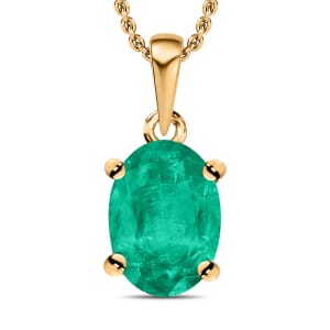 Rhapsody AAAA Kagem Zambian Emerald 0.85 ctw Solitaire Pendant Necklace 20 Inches in 18K Yellow Gold