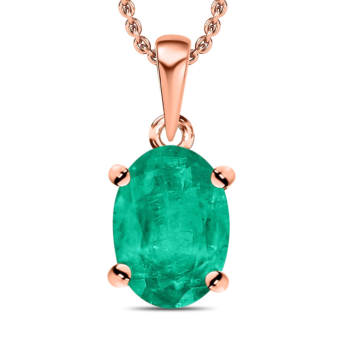 Rhapsody AAAA Kagem Zambian Emerald 0.85 ctw Solitaire Pendant Necklace 20 Inches in 18K Rose Gold image number 0