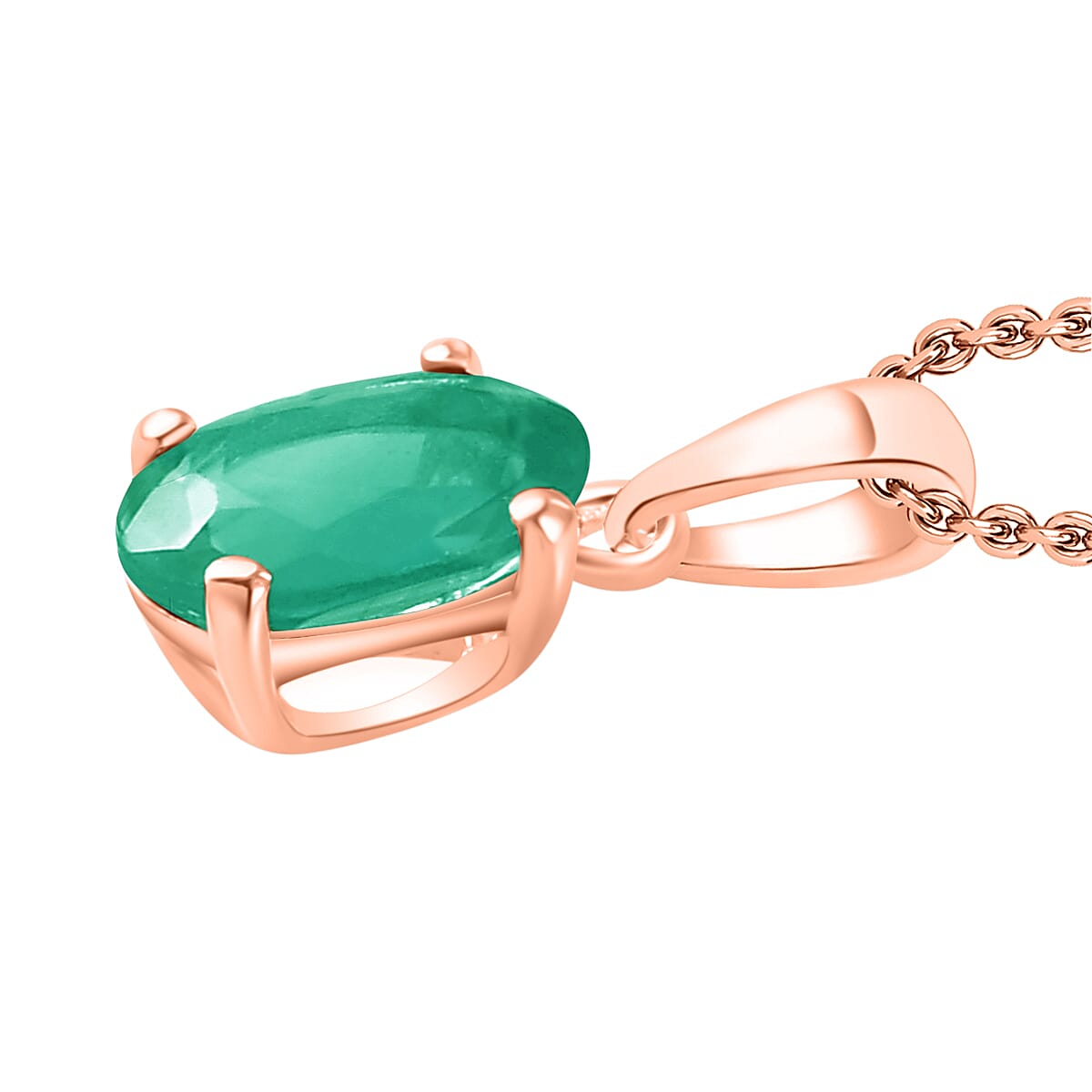 Rhapsody AAAA Kagem Zambian Emerald 0.85 ctw Solitaire Pendant Necklace 20 Inches in 18K Rose Gold image number 2