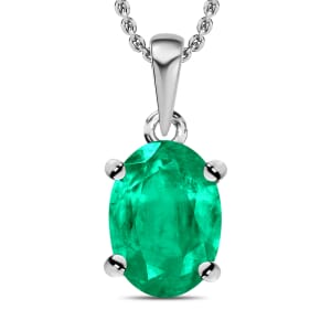 Rhapsody AAAA Kagem Zambian Emerald 0.85 ctw Solitaire Pendant Necklace 20 Inches in 950 Platinum