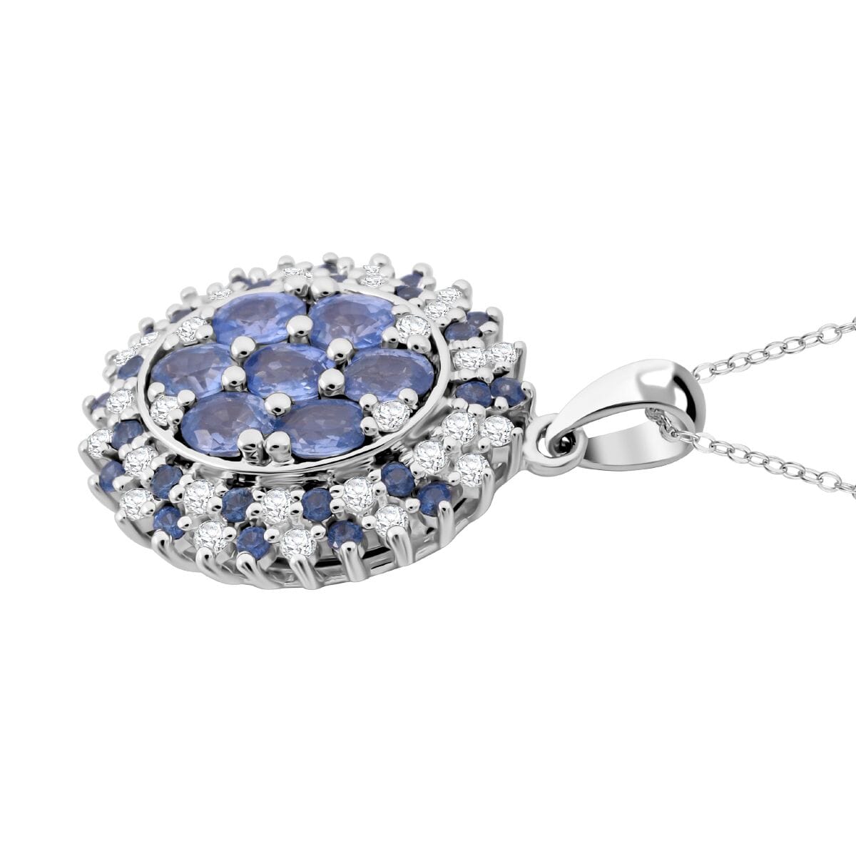 Premium Ceylon Blue Sapphire and Moissanite 2.40 ctw Celestial Crown Pendant Necklace in Rhodium Over Sterling Silver 20 Inches image number 3