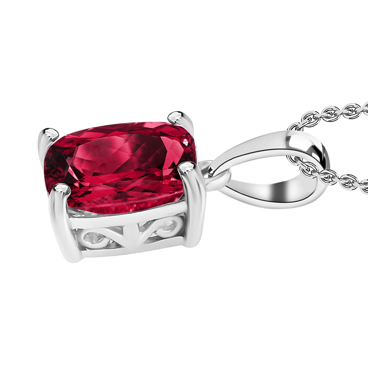 Rhapsody AAAA Ouro Fino Rubellite 3.20 ctw Solitaire Pendant Necklace 20 Inches in 950 Platinum image number 2