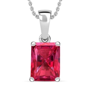 Ouro Fino Rubellite Solitaire Pendant Necklace 20 Inches in Platinum Over Sterling Silver 1.35 ctw