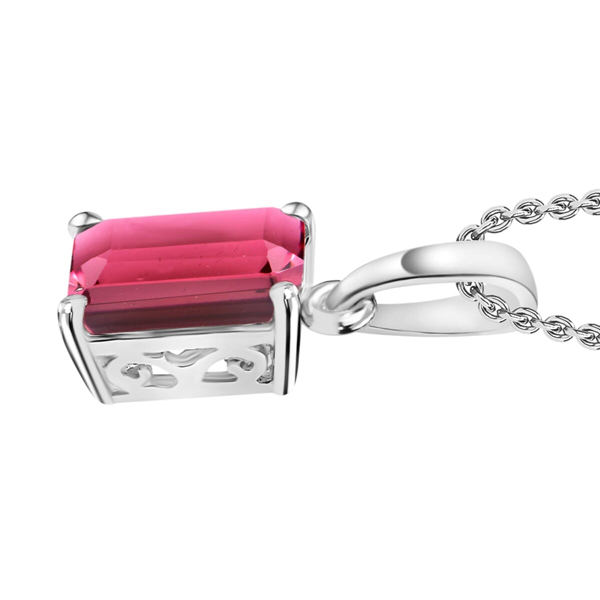 Ouro Fino Rubellite Solitaire Pendant Necklace 20 Inches in Platinum Over Sterling Silver 1.35 ctw image number 2