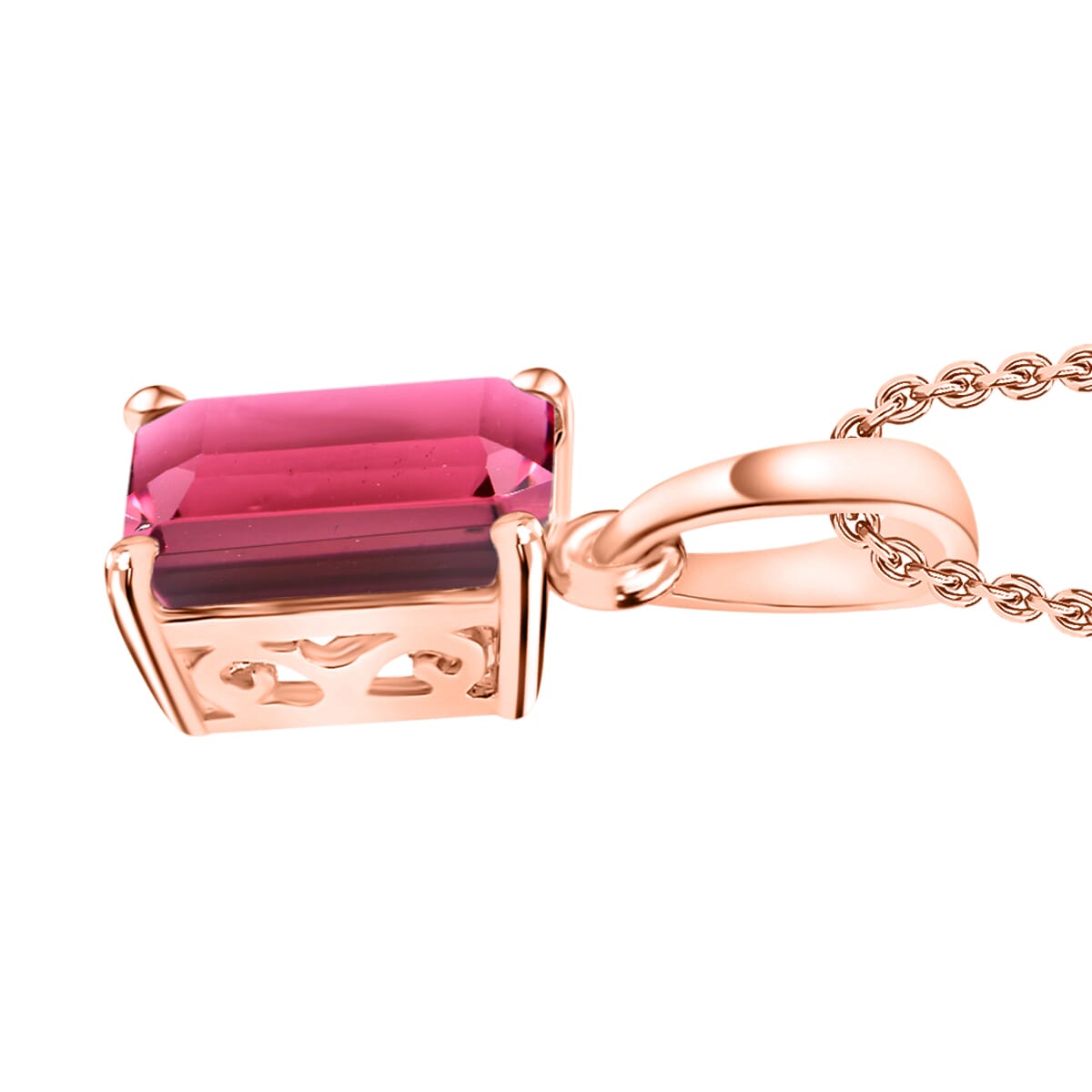 Ouro Fino Rubellite 1.35 ctw Solitaire Pendant Necklace 20 Inches in Vermeil Rose Gold Over Sterling Silver image number 2