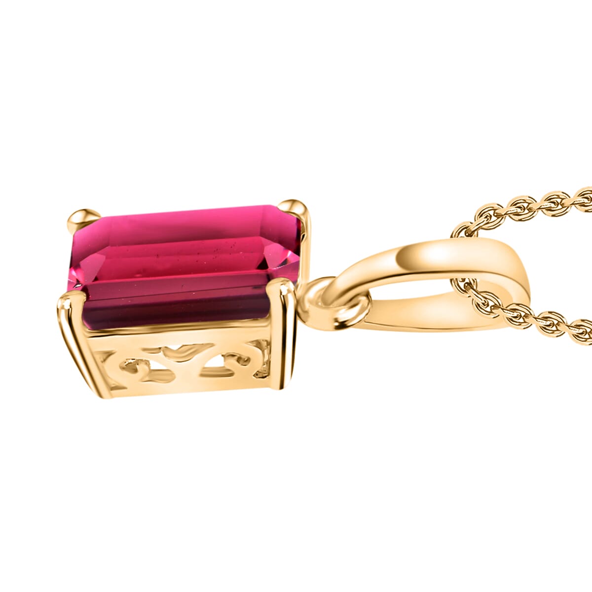 Luxoro 14K Yellow Gold Premium Ouro Fino Rubellite Solitaire Pendant Necklace 20 Inches 1.35 ctw image number 2
