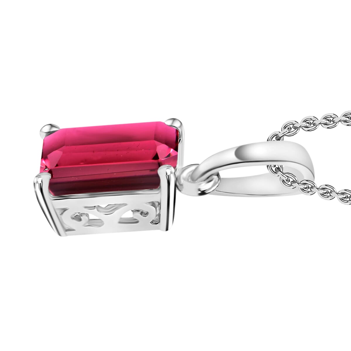 Rhapsody AAAA Ouro Fino Rubellite 1.35 ctw Solitaire Pendant Necklace 20 Inches in 950 Platinum image number 2
