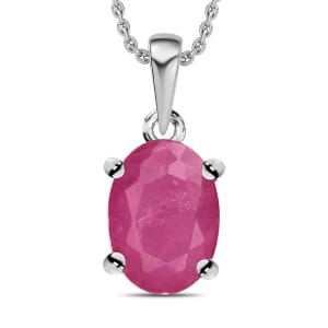 Mozambique Ruby 1.10 ctw Solitaire Pendant Necklace 20 Inches in Platinum Over Sterling Silver
