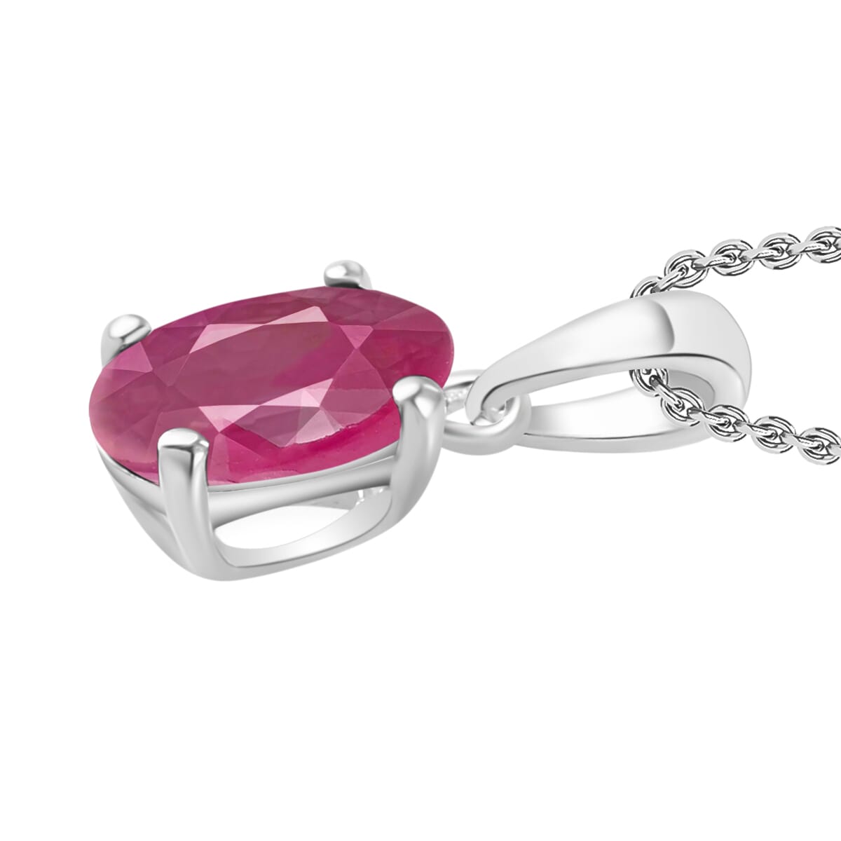 Mozambique Ruby 1.10 ctw Solitaire Pendant Necklace 20 Inches in Platinum Over Sterling Silver image number 2