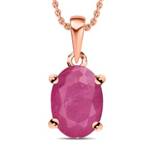 Mozambique Ruby 1.10 ctw Solitaire Pendant Necklace 20 Inches in Vermeil Rose Gold Over Sterling Silver
