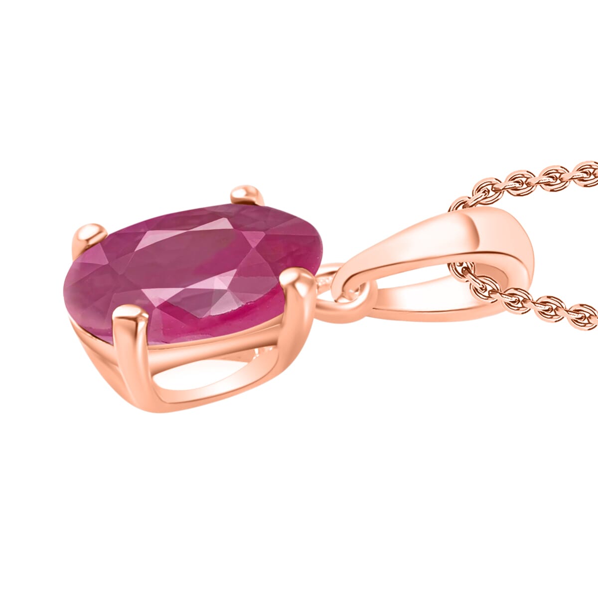 Mozambique Ruby 1.10 ctw Solitaire Pendant Necklace 20 Inches in Vermeil Rose Gold Over Sterling Silver image number 2
