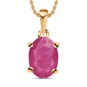 Mozambique Ruby 1.10 ctw Solitaire Pendant Necklace 20 Inches in Vermeil Yellow Gold Over Sterling Silver
