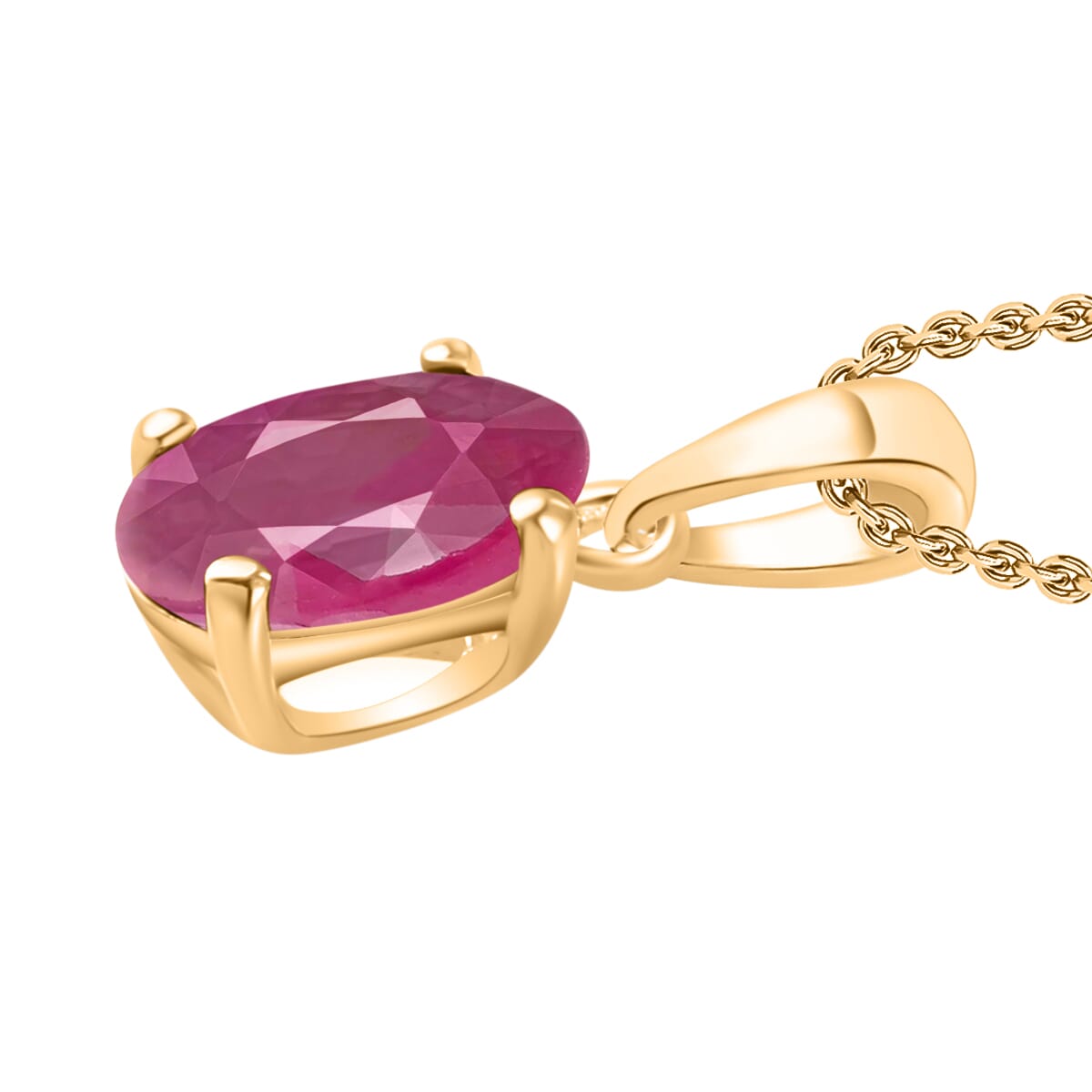 Mozambique Ruby 1.10 ctw Solitaire Pendant Necklace 20 Inches in Vermeil Yellow Gold Over Sterling Silver image number 2