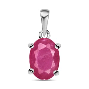 Luxoro Premium Mozambique Ruby Solitaire Pendant Necklace 20 Inches in 14K White Gold 1.10 ctw