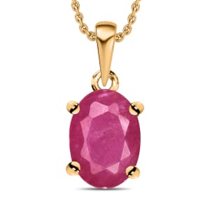 Luxoro Premium Mozambique Ruby Solitaire Pendant Necklace 20 Inches in 14K Yellow Gold 1.10 ctw