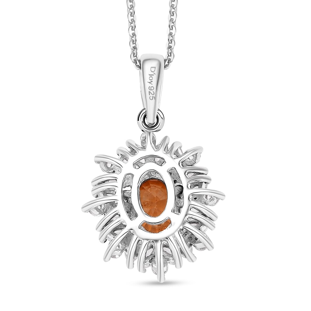 D'Joy Premium Tanzanian Mandarin Garnet and White Zircon 2.00 ctw Bloomfire Pendant Necklace 20 Inches in Rhodium Over Sterling Silver  image number 3