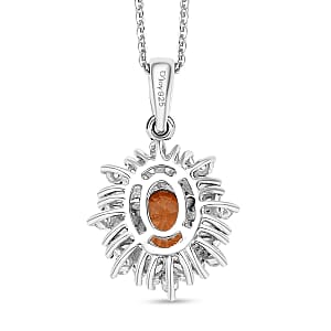 D'Joy Premium Tanzanian Mandarin Garnet and White Zircon 2.00 ctw Bloomfire Pendant Necklace 20 Inches in Rhodium Over Sterling Silver 