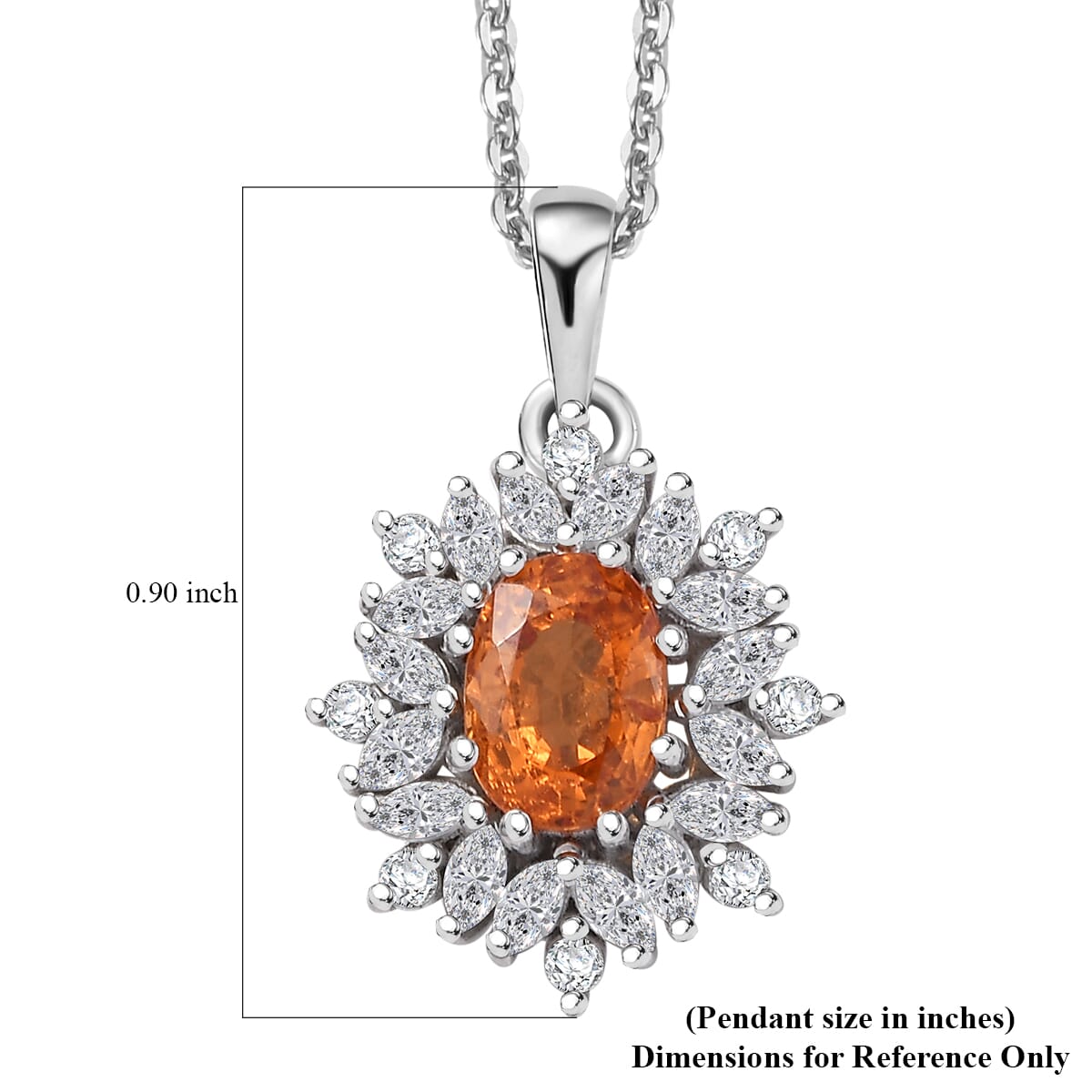 D'Joy Premium Tanzanian Mandarin Garnet and White Zircon 2.00 ctw Bloomfire Pendant Necklace 20 Inches in Rhodium Over Sterling Silver  image number 5