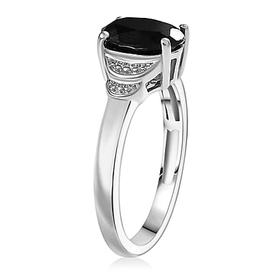 EverTrue Thai Black Spinel 6.50 ctw Earrings, Ring (Size 5.0) and Pendant in Platinum Bond with Stainless Steel Necklace 20 Inches